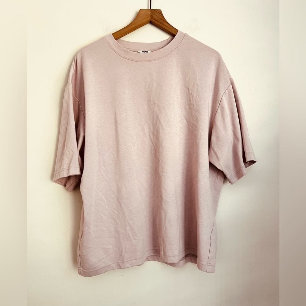 UNIQLO U Knitted Short Sleeve T-Shirt Pink Relaxed Oversized Boxy Fit XXL - Picture 2 of 6